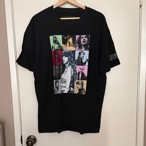 Black TAYLOR SWIFT ERAS TOUR T-Shirt with Multicolor Portrait Print